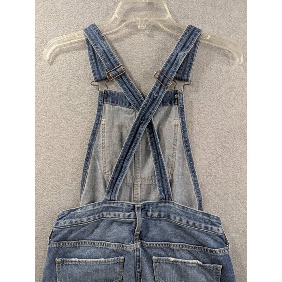 Ambercrombie Fitch Denim Bib Overalls Womens SZ XS Blue Whiskers Tapered Classic - Picture 10 of 15